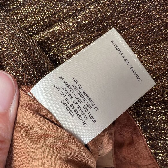 Anthropologie Maeve Metallic Skirted Pants Silk Legging Mesh Skirt Copper 2 - Picture 13 of 14
